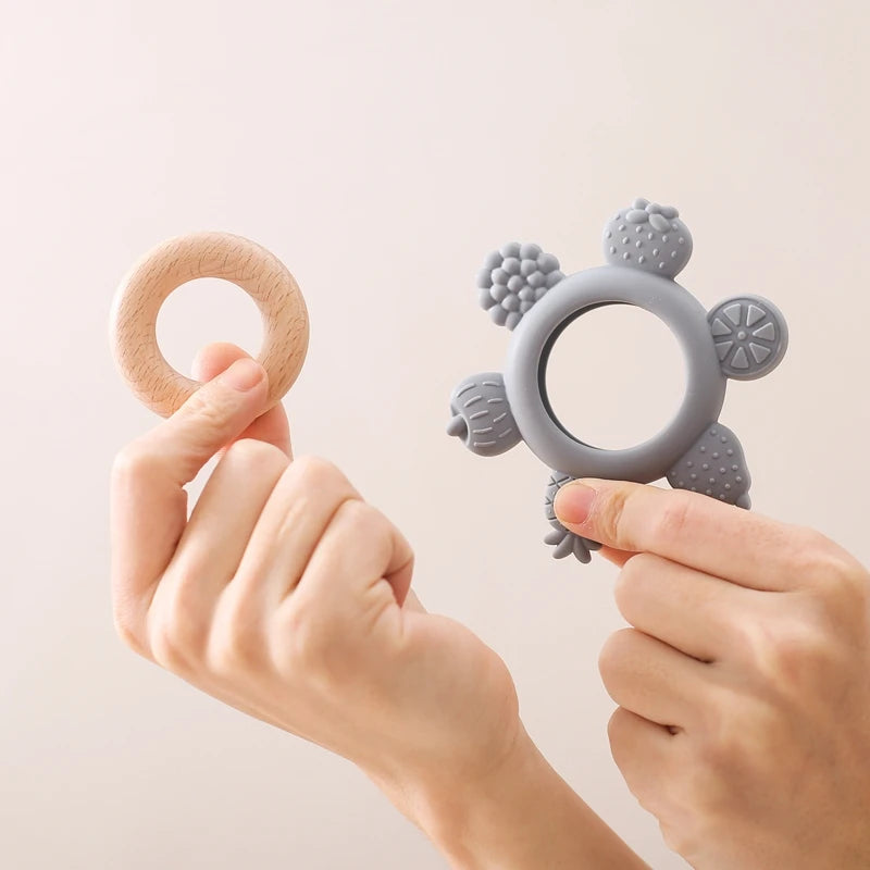 BPA Free Silicone And Wooden Baby Teether