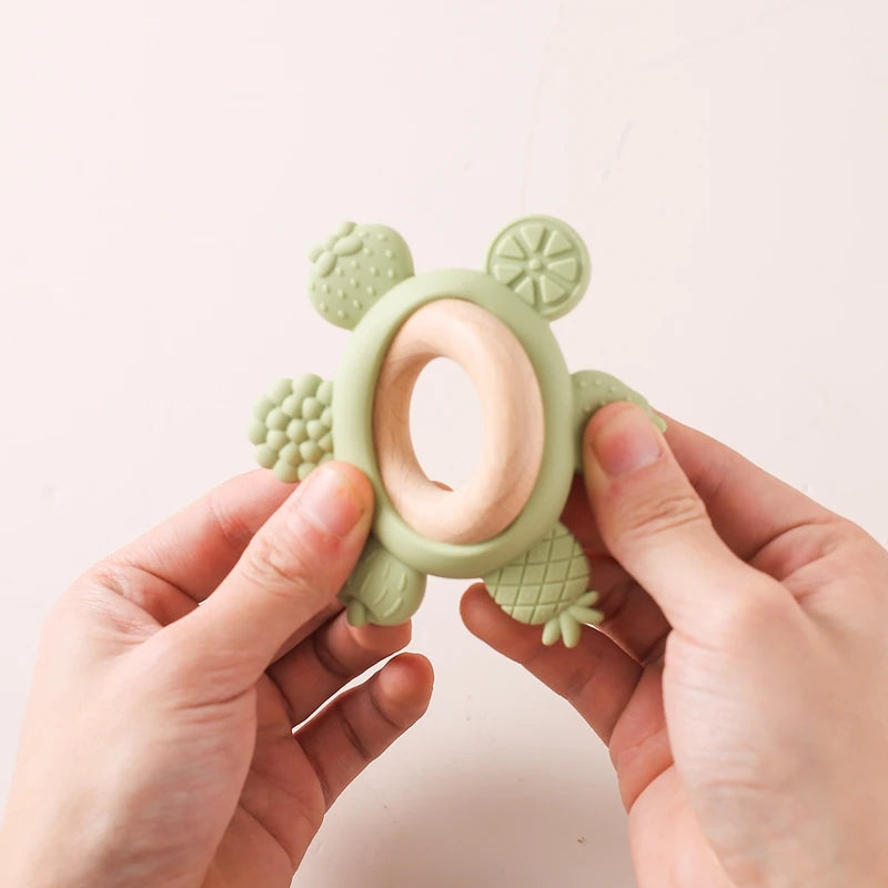 BPA Free Silicone And Wooden Baby Teether