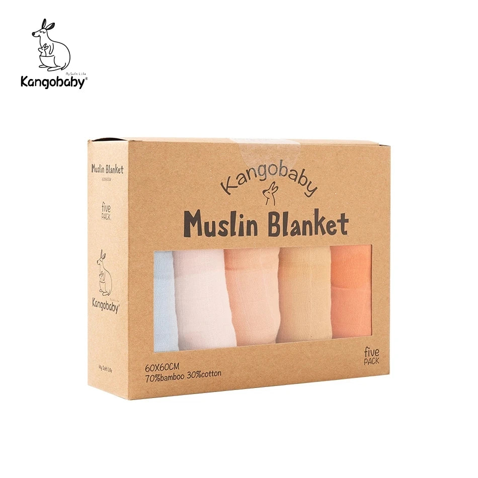 Kangobaby 5 Pieces Bamboo Cotton Muslin Blanket 0-3Y