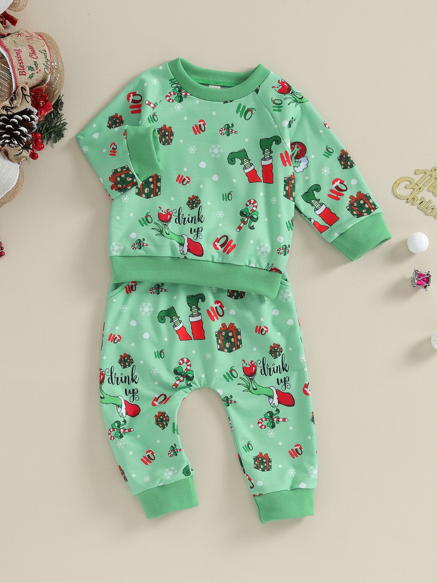 Unisex Christmas 2PC Grinch Set 0-3Y