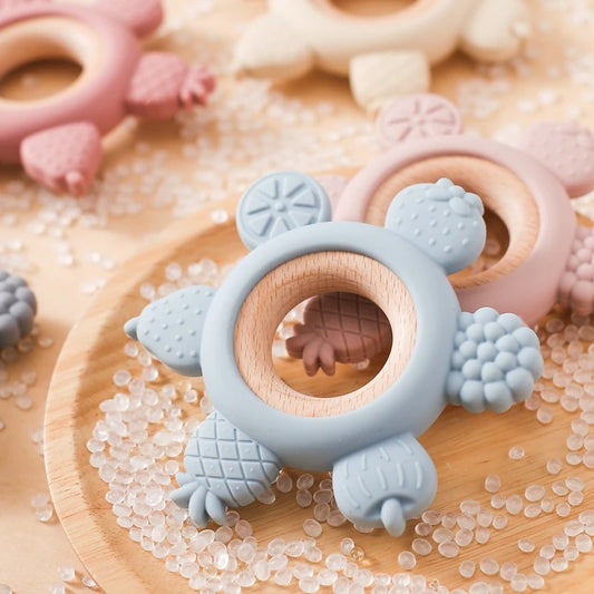 BPA Free Silicone And Wooden Baby Teether